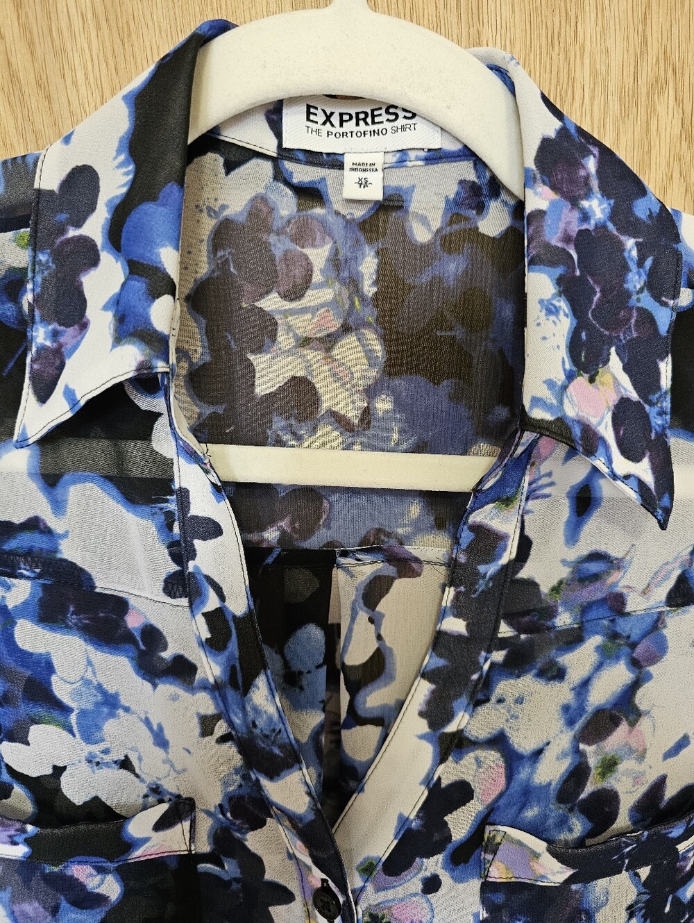 Express Slim Fit Portofino Shirt Blue Pink White Semi Sheer Size XS